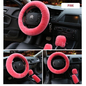 Solid Colour Warm Fluffy Wool Car Set