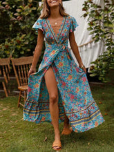 Load image into Gallery viewer, New Bohemian Big Pendulum V-Neck Beach Holiday Tie Printing Maxi Dresses.MC