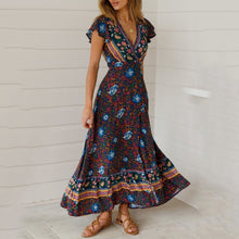 Load image into Gallery viewer, New Bohemian Big Pendulum V-Neck Beach Holiday Tie Printing Maxi Dresses.MC