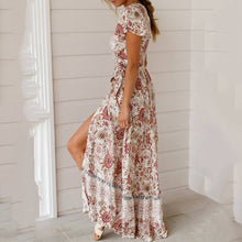 Load image into Gallery viewer, New Bohemian Big Pendulum V-Neck Beach Holiday Tie Printing Maxi Dresses.MC