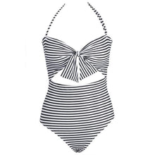 Load image into Gallery viewer, Pinstripe Halter One-Piece Swimsuit