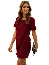 Load image into Gallery viewer, Casual Plain Round Neck Short Sleeve Asymmetrical Midi Dress