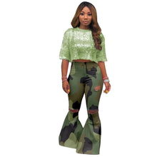 Load image into Gallery viewer, Camouflage Print Hole Flared Pants