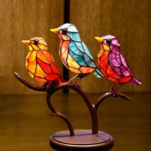 Birds on Branches Stained Glass Ornaments