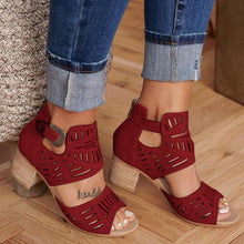 Load image into Gallery viewer, Buckle Hollow Heeled Sandals