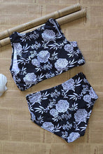 Load image into Gallery viewer, New Zipper High Neck Rash Guard Crop Bikini Swimsuit in Black.MC