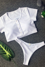 Load image into Gallery viewer, New High Cut Ribbed Short Sleeve Crop Bikini Swimsuit in White.MC