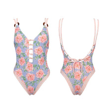 Load image into Gallery viewer, Vintage Stripe Floral One-Piece Swimsuit