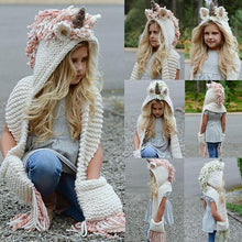 Load image into Gallery viewer, Crochet Cartoon Unicorn Winter Hat With Scarf Pocket